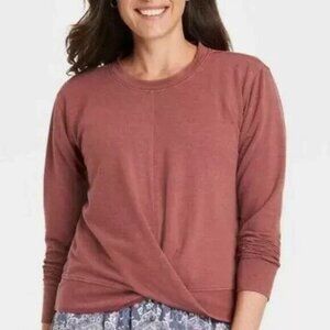 KNOX ROSE Women Twist Front Long Sleeve Faux Wrap Sweatshirt Sz M Orange 15-16